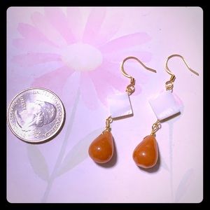 Hand Beaded Natural agate & shell dangle earrings
